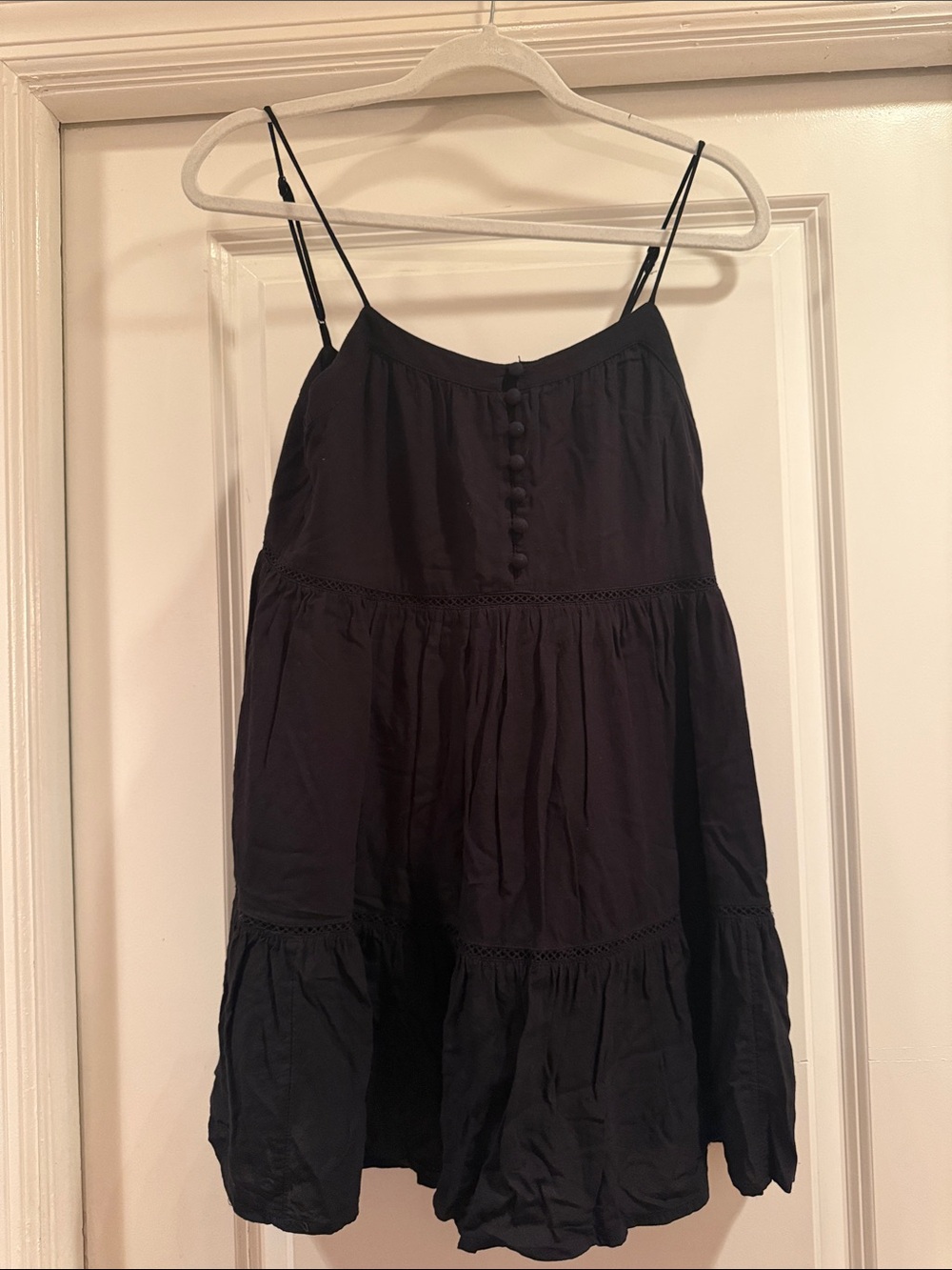 Urban Outfitters Black Tiered Button-Front Cami Dress with adjustable straps